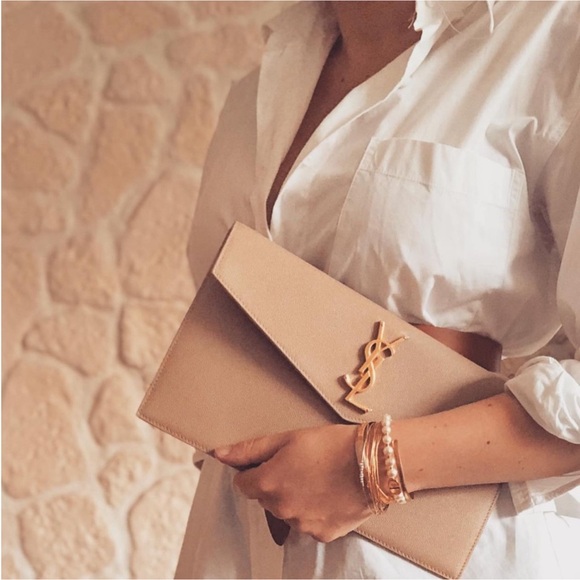 Yves Saint Laurent Handbags - Like New!!!  YSL Saint Laurent Uptown Pouch Grain De Poudre Clutch Dark Beige